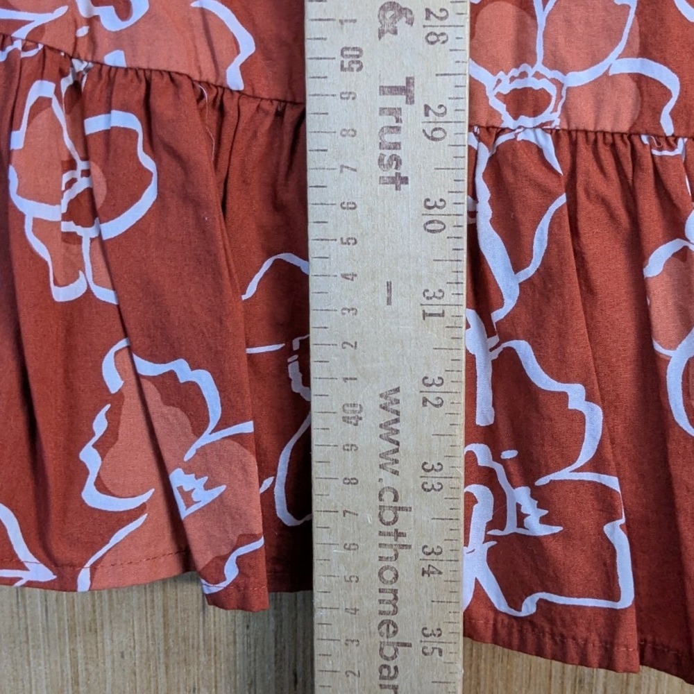 Sugarlips Rust Orange Floral Ruffle Mini Dress Cotton Large Boho Cottage Peasant - Picture 7 of 8